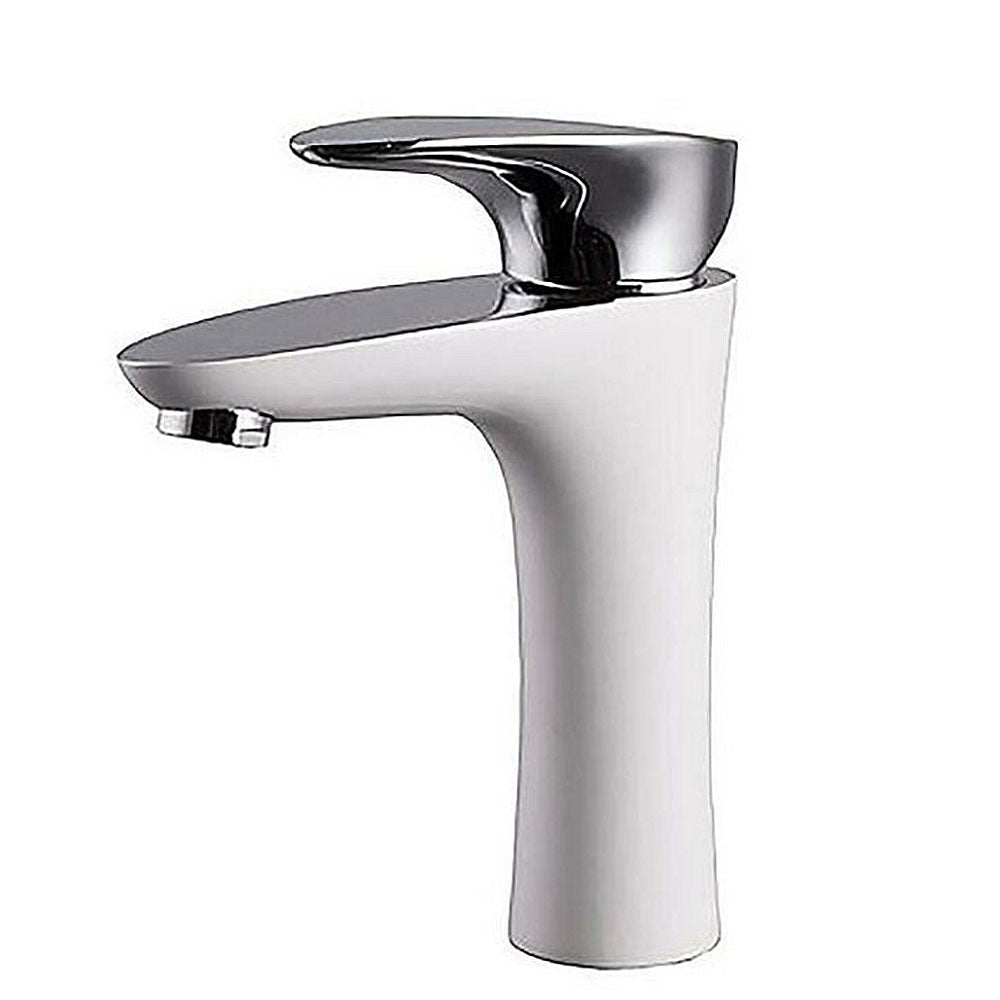 Robinet de salle de bain Mitigeur lavabo contemporain corps ceramique blanc poignee blanc monocommande