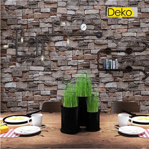Retro 3D PVC Papier Peint Simulation Briques Antique Naturel Decoration Brun gris 10 0.53 (M)