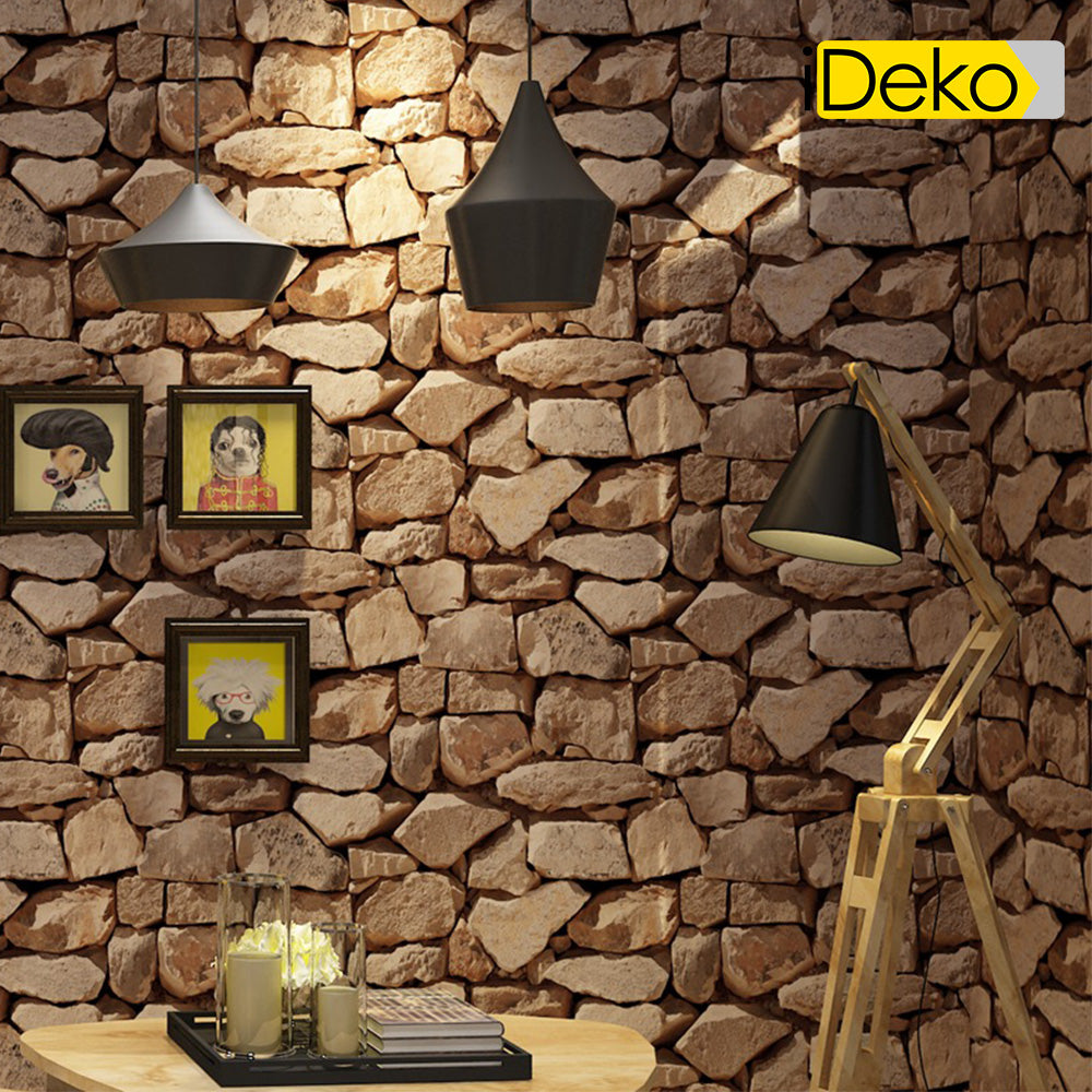 Papier Peint trompe l'oeil aspect briques antiques 10 metres 0.53 metre Art deco pierre