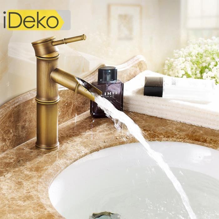 Robinet de salle de bain Mitigeur lavabo design antique bambou Laiton Ceramique IDEAN10