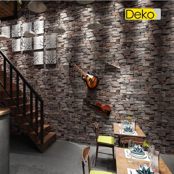 Retro 3D PVC Papier Peint Simulation Briques Antique Naturel Decoration Brun gris 10 0.53 (M)