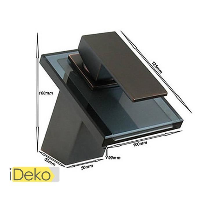 Robinet de salle de bain Mitigeur Lavabo sdb cascade laiton verre Noir