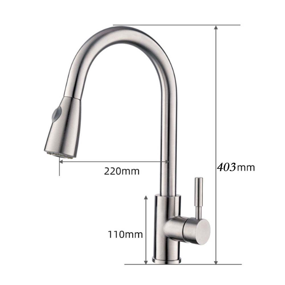 Robinet de cuisine Mitigeur Robinet d'evier rotation a 360 degres Avec spray demontable Laiton Nickel brosse