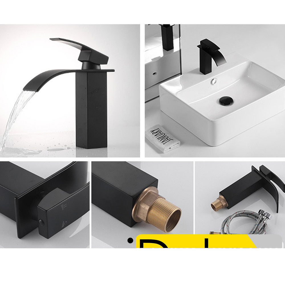 Robinet de salle de bain Mitigeur Lavabo en laiton finition peinture Noir cascade robinet d'evier salle de bains