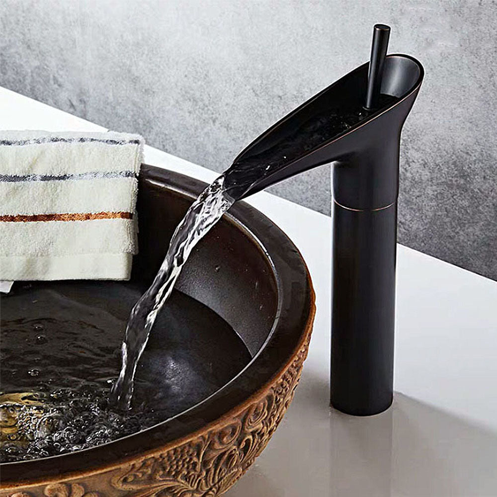Robinet de salle de bain cascade Vintage Noir en laiton pour Vasque avec Flexible