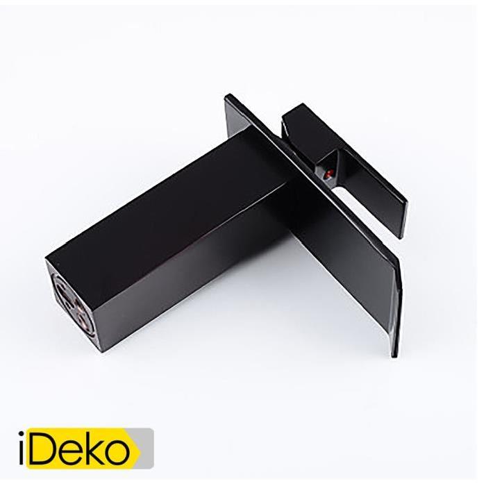 Robinet de salle de bain Mitigeur lavabo SDB contemporaine laiton cascade IDEKO - noir