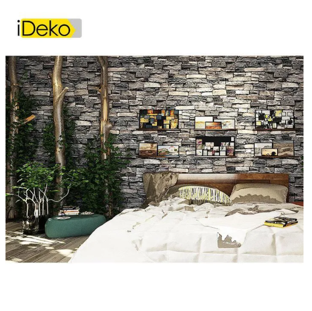 Retro 3D PVC Papier Peint Simulation Briques Antique Naturel Decoration Encre grise 10 0.53 (M)