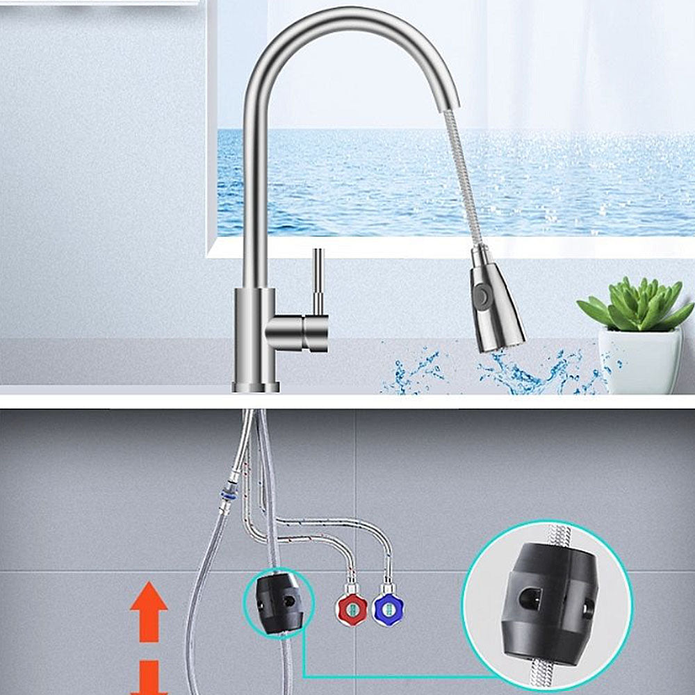 Robinet de cuisine Mitigeur Robinet d'evier rotation a 360 degres Avec spray demontable Laiton Nickel brosse