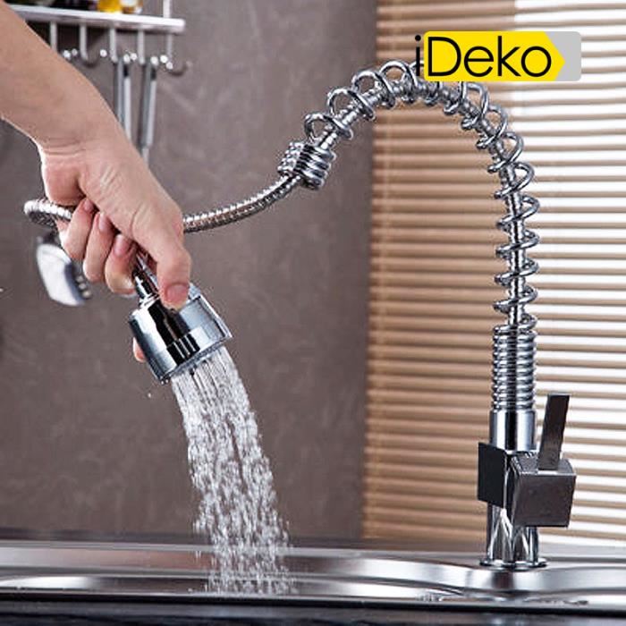 Robinet de cuisine 2 jet etirable avec Flexible chrom en laiton