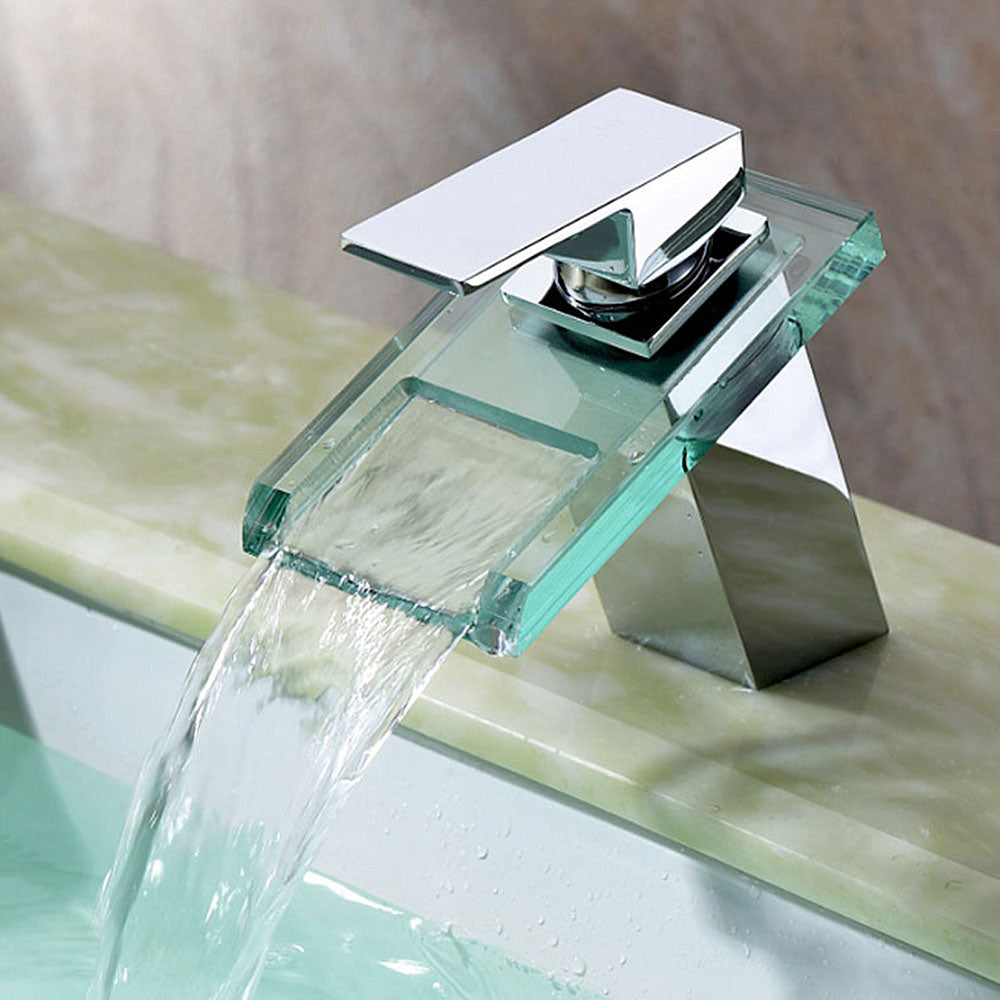 Robinet salle de bain lavabo Mitigeur cascade en verre LAITON LED 3 couleur LED