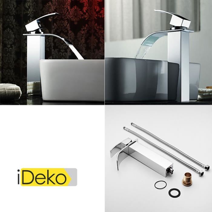 Robinet Mitigeur lavabo salle de bain personnalisee evier robinet cascade contemporaine mitigeur finition chromee