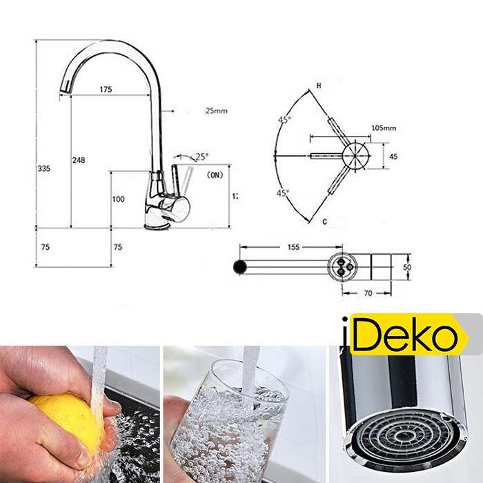 Robinet de cuisine en ceramique rotation a 360 degres evier chrome standard EU