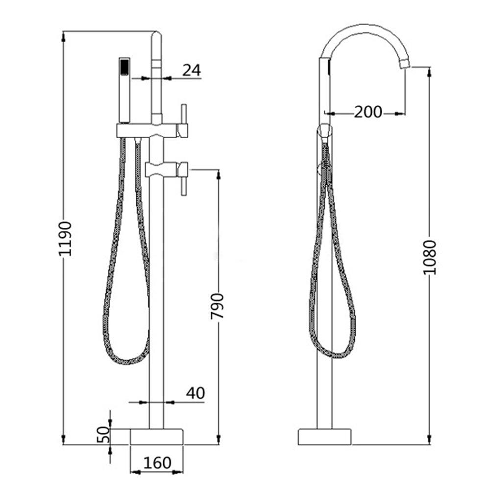 Robinet de baignoire ilot sur Pied mitigeur salle de bain douche verticale avec Douchette Chrome