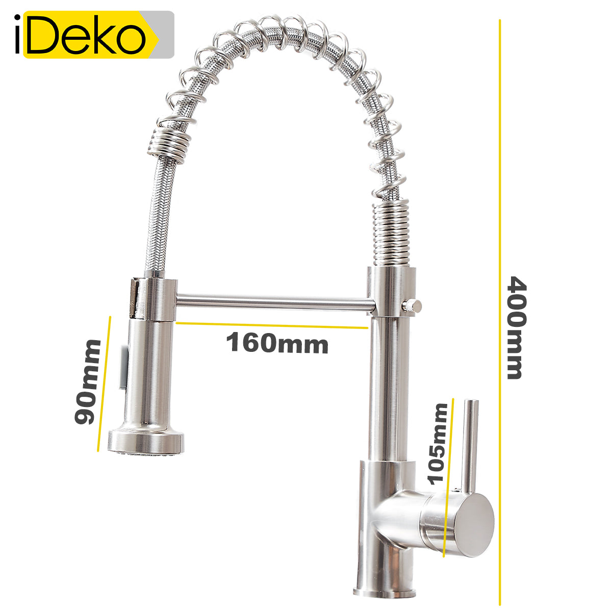 Robinet de cuisine 2 jets de douchette multi fonction PRO rotation a 360 degres moderne nickel