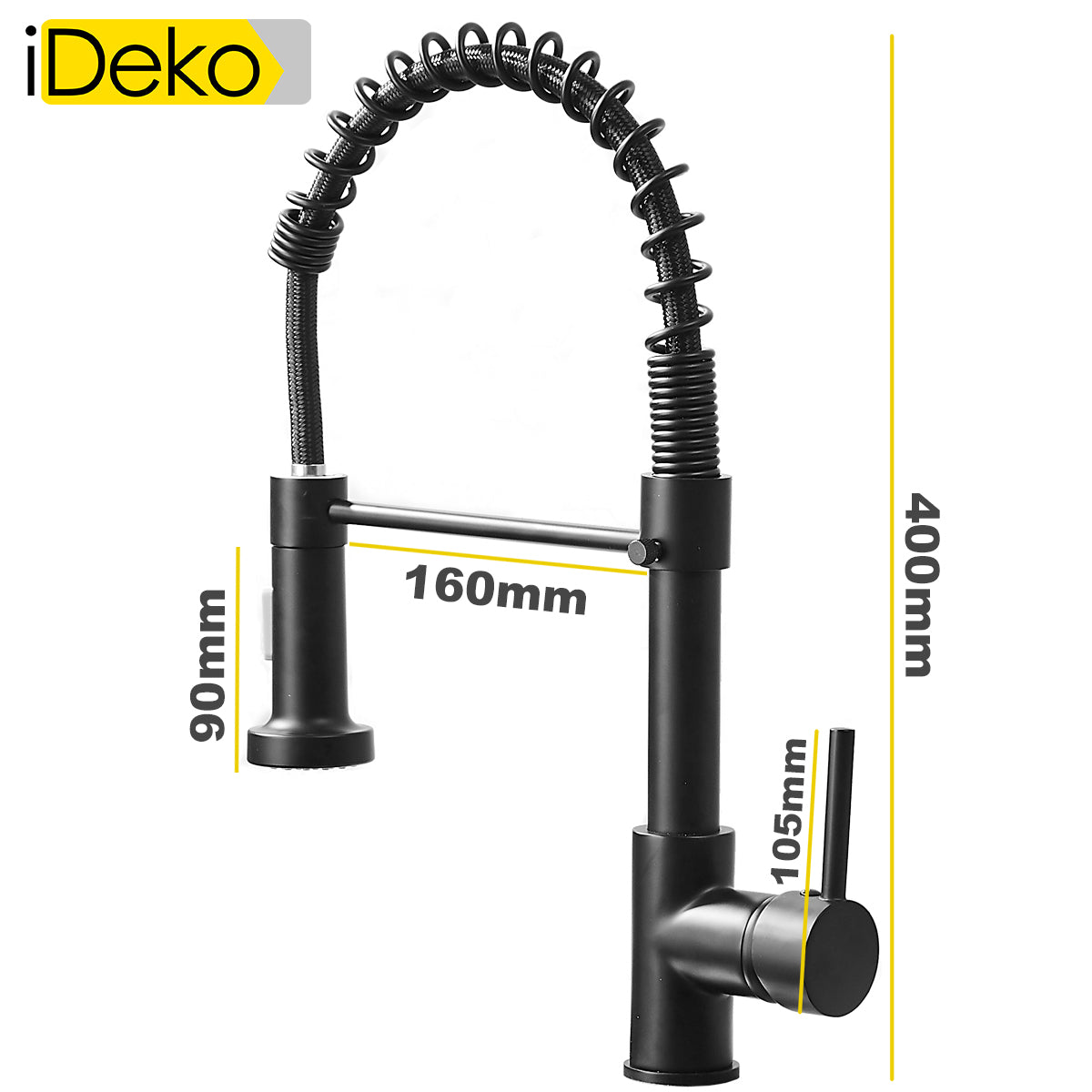 Robinet de cuisine 2 jets de douchette multi fonction PRO rotation a 360 degres moderne NOIR