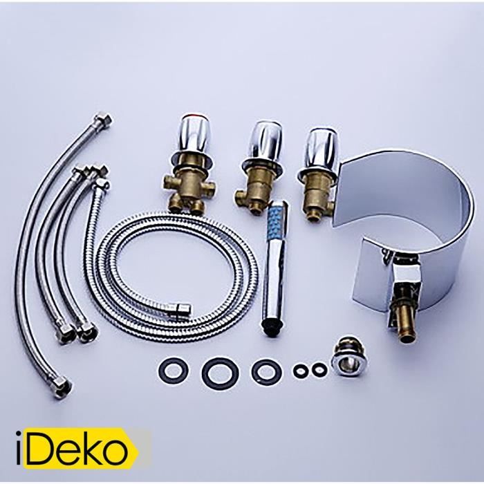 Robinet Mitigeur de Baignoire douche salle de ain cascade de luxe + Douchette (Style Courbe) chrome laiton