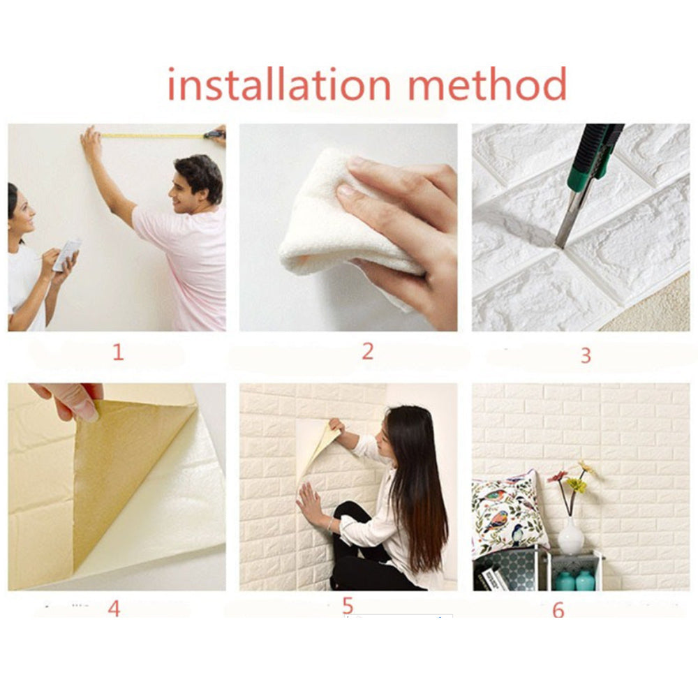 10X Papier Peint 3D Simulation Briques de pierre Bricolage PE mousse DIY Auto-Adhesif impermeable Blanc 0.7*0.77 (M)