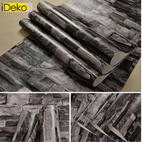 Retro 3D PVC Papier Peint Simulation Briques Antique Naturel Decoration Noir 10 0.53 (M)