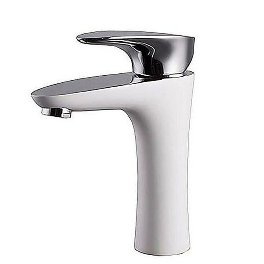 Robinet de salle de bain Mitigeur lavabo contemporain corps ceramique blanc poignee blanc monocommande