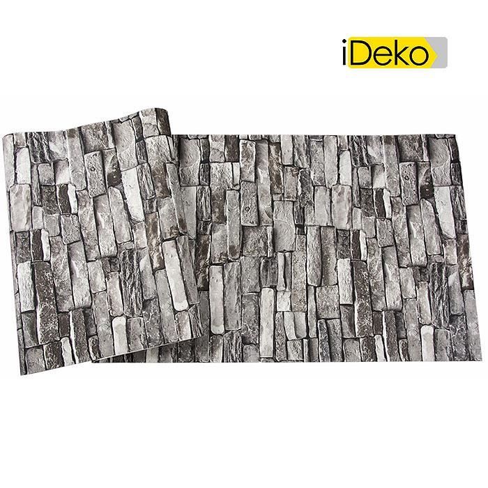 Retro 3D PVC Papier Peint Simulation Briques Antique Naturel Decoration Encre grise 10 0.53 (M)