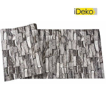 Retro 3D PVC Papier Peint Simulation Briques Antique Naturel Decoration Encre grise 10 0.53 (M)