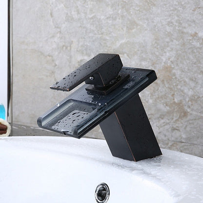 Robinet Mitigeur lavabo cascade salle de bain en ceramique en verre Noir SANS LED & Flexible