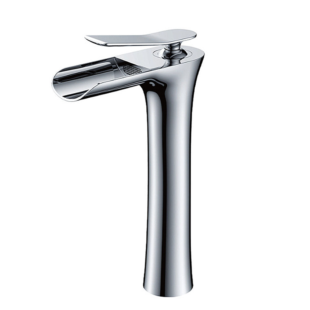 Robinet de lavabo Mitigeur cascade haut bec design moderne Laiton Ceramique chrome IDK3127 avec flexibles