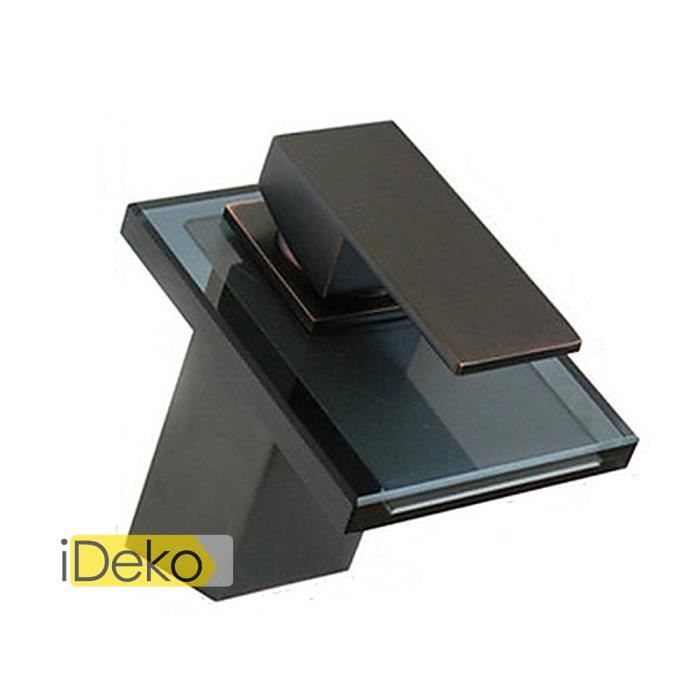Robinet de salle de bain Mitigeur Lavabo sdb cascade laiton verre Noir
