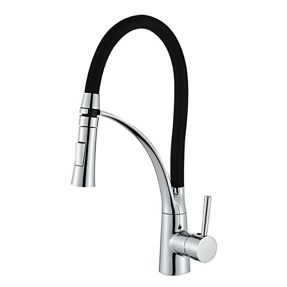 Robinet de Cuisine mitigeur avec douchette Extractible en Silicone Noir Rabattable 360° Mitigeur pour Evier Chrome a Bras