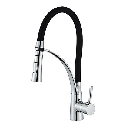 Robinet de Cuisine mitigeur avec douchette Extractible en Silicone Noir Rabattable 360° Mitigeur pour Evier Chrome a Bras