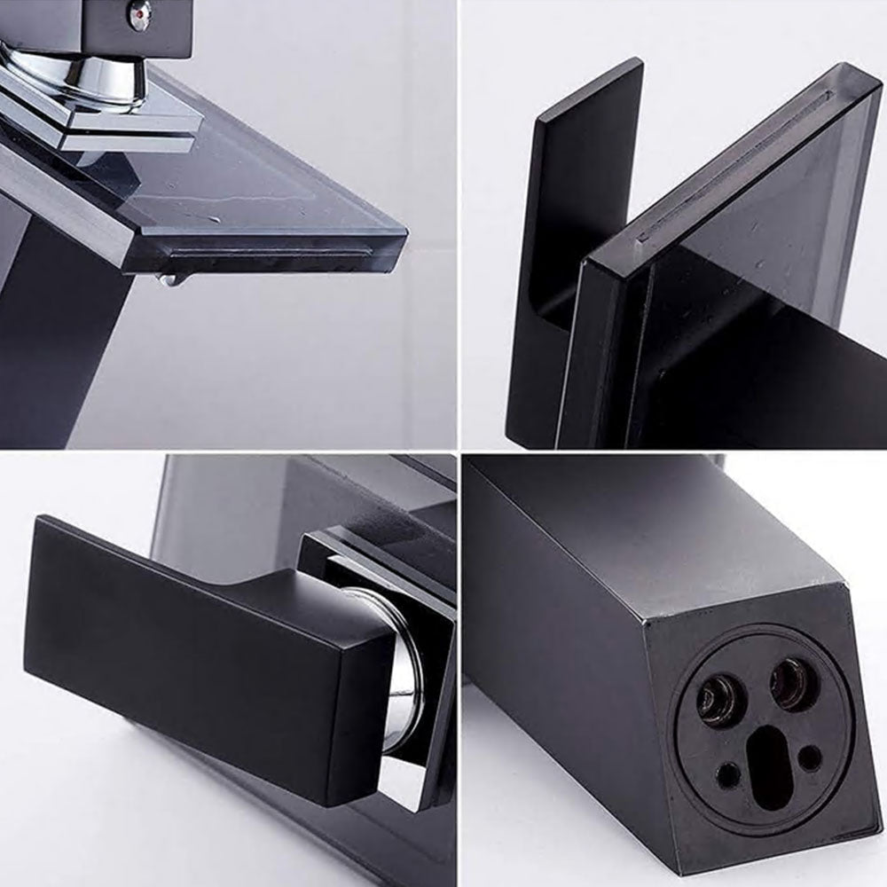 Robinet de salle de bain Mitigeur Lavabo sdb cascade laiton verre Noir