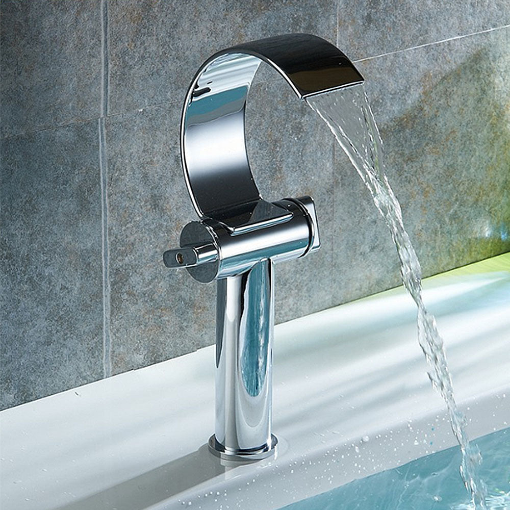 Robinet de salle de bain Mitigeur lavabo Fini Chrome Double poignee Robinet Cascade Bassin
