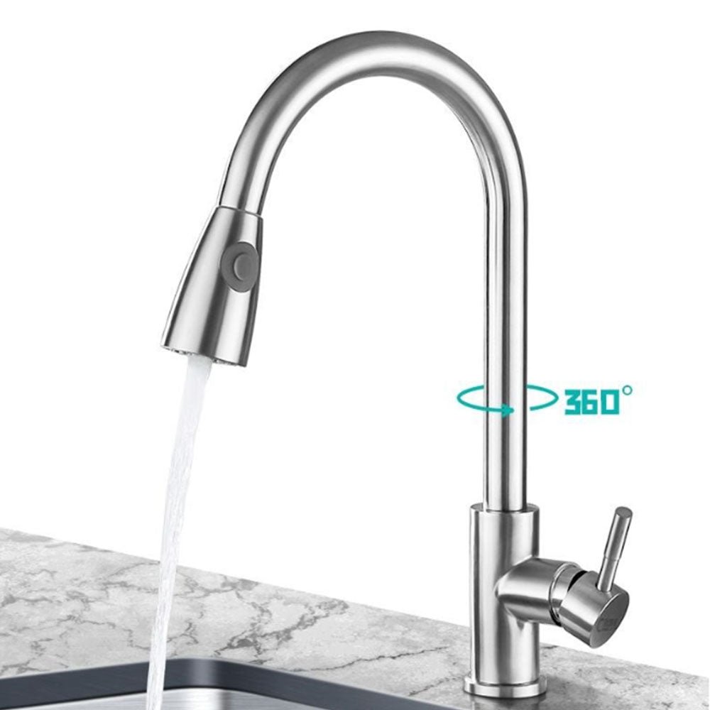 Robinet de cuisine Mitigeur Robinet d'evier rotation a 360 degres Avec spray demontable Laiton Nickel brosse