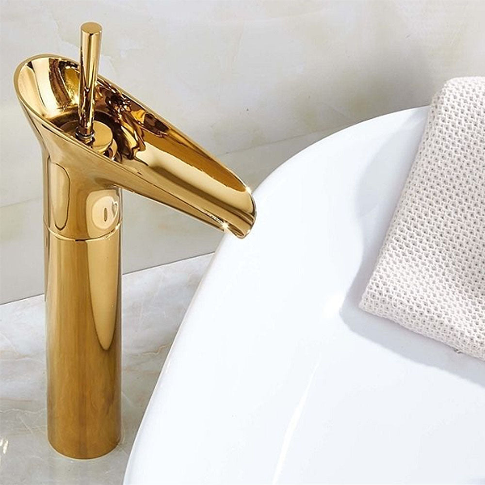 Robinet salle de bain cascade haut Royal Or dore Mitigeur de Vasque Lavabo en Laiton