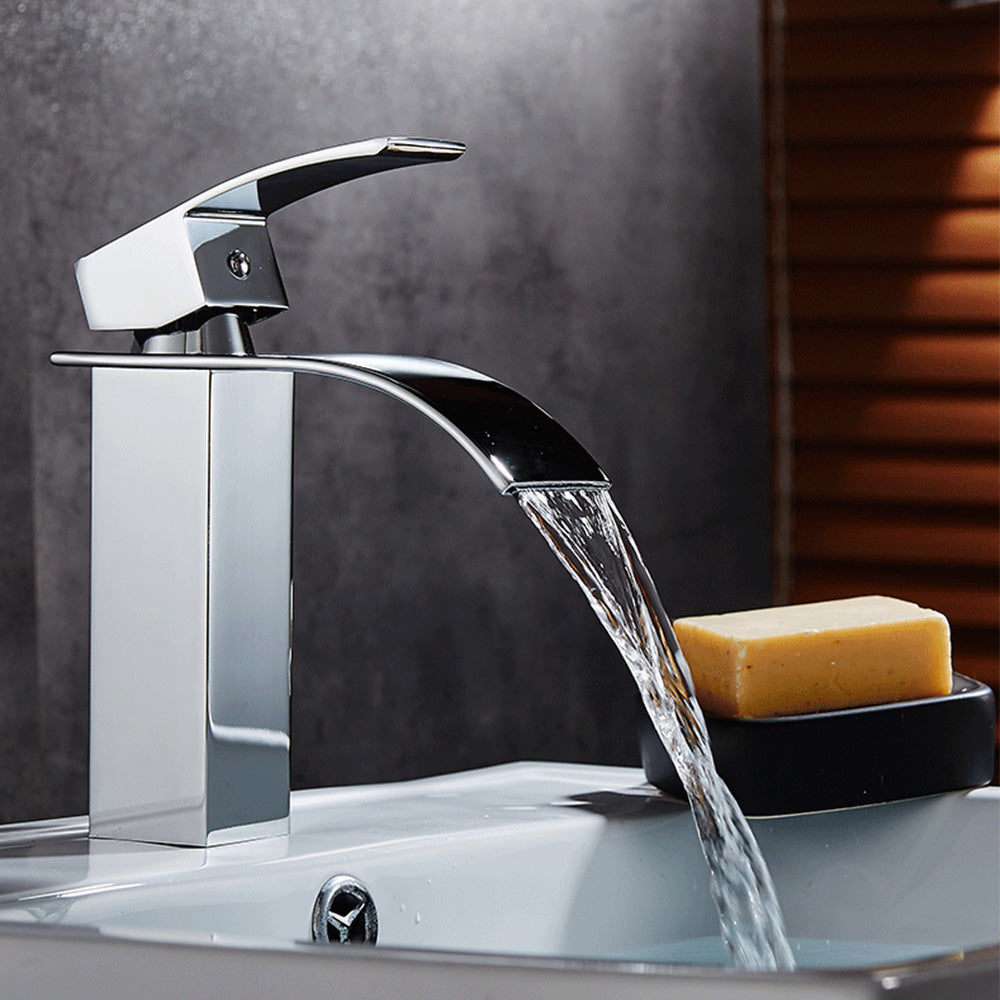 2x Robinet salle de bain Mitigeur de Lavabo laiton cascade Finition Chrome ceramique avec flexible
