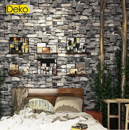 Retro 3D PVC Papier Peint Simulation Briques Antique Naturel Decoration Encre grise 10 0.53 (M)