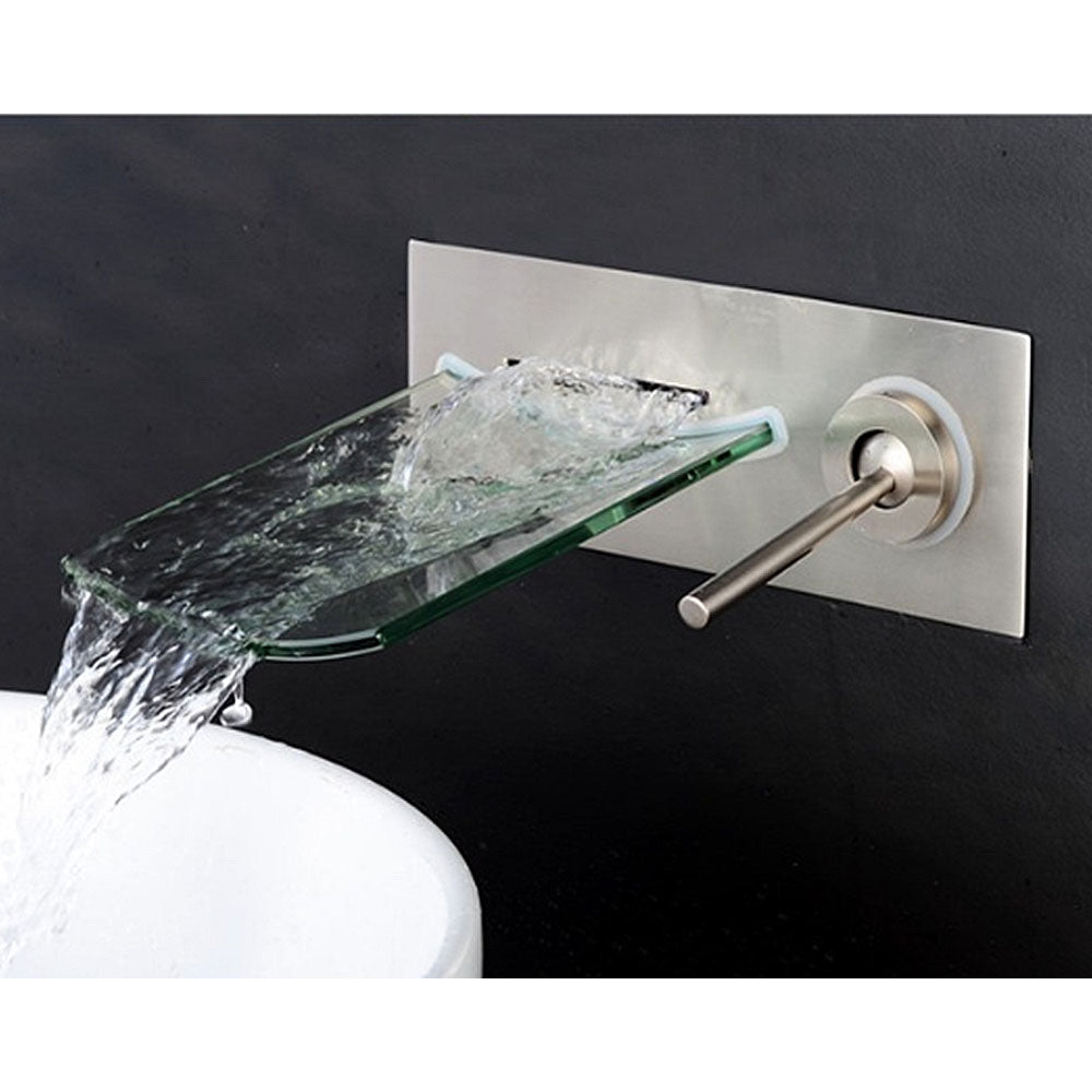 Robinet salle de bain Gros cascade en verre mural Mitigeur de Lavabo en Laiton