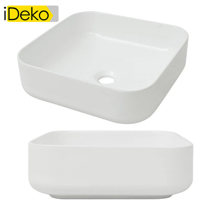 Vasque a poser en ceramique lavabo perçage forme carree Blanc avec Bonde Siphon 385x385x135mm