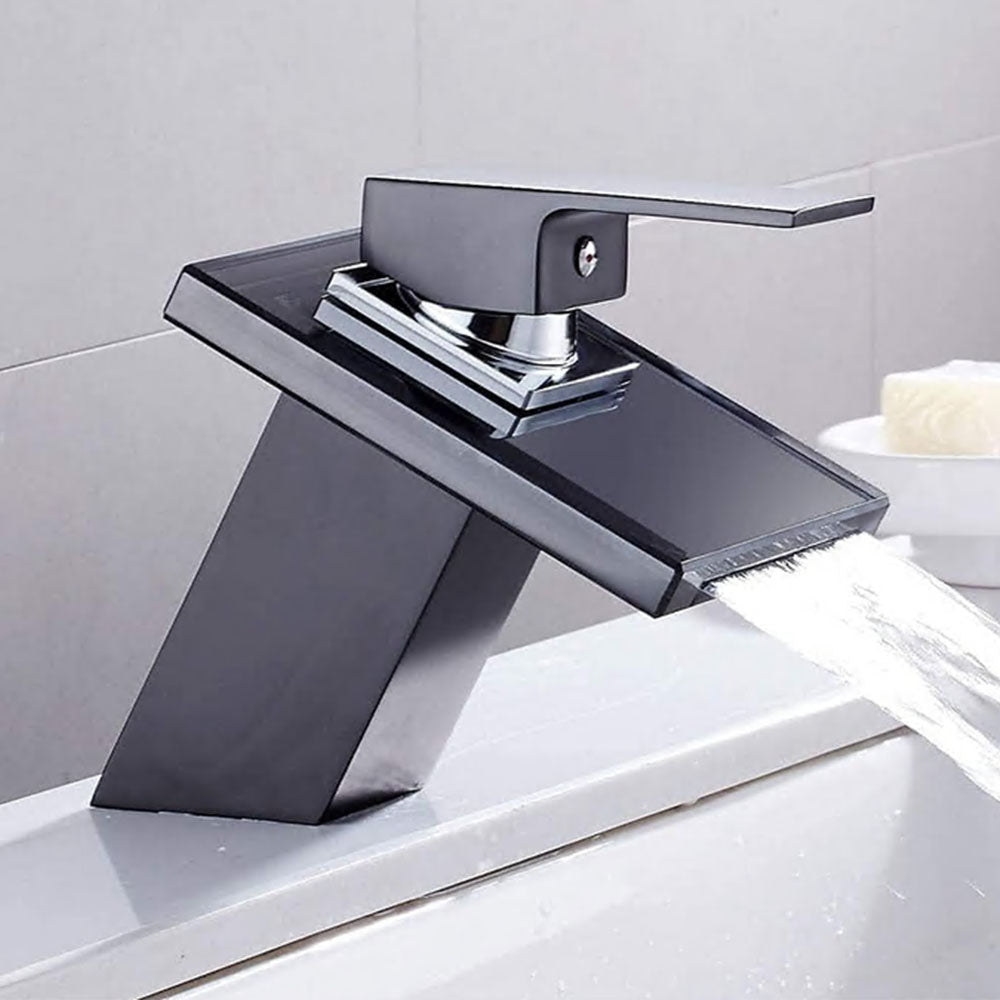 Robinet de salle de bain Mitigeur Lavabo sdb cascade laiton verre Noir