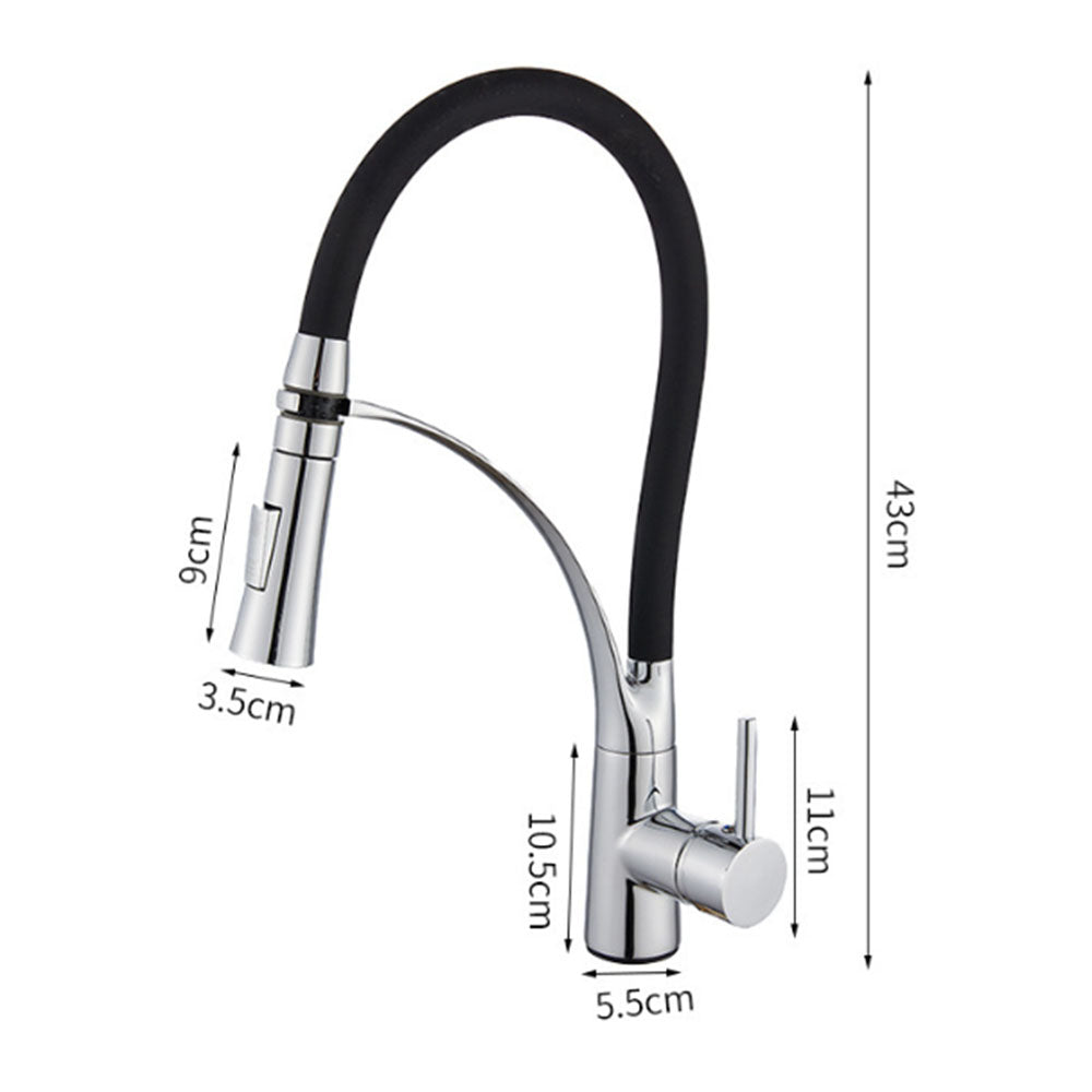 Robinet de Cuisine mitigeur avec douchette Extractible en Silicone Noir Rabattable 360° Mitigeur pour Evier Chrome a Bras