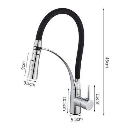 Robinet de Cuisine mitigeur avec douchette Extractible en Silicone Noir Rabattable 360° Mitigeur pour Evier Chrome a Bras