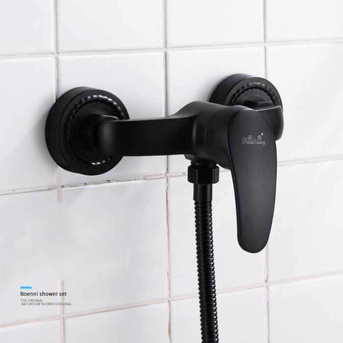 Robinet de douche salle de bain mural avec pommeau de douche 3 modele de pluie en laiton ceramique Noir