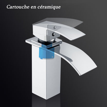 2x Robinet salle de bain Mitigeur de Lavabo laiton cascade Finition Chrome ceramique avec flexible