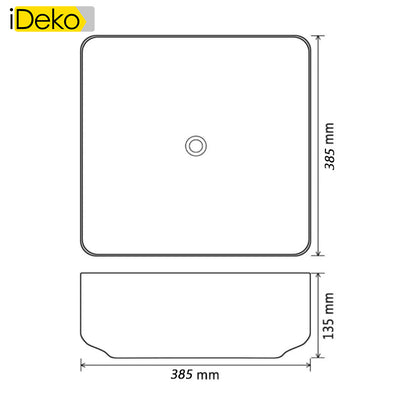 Vasque a poser en ceramique lavabo perçage forme carree Blanc avec Bonde Siphon 385x385x135mm