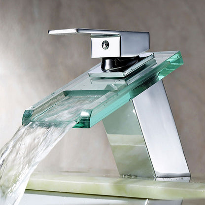 Robinet salle de bain lavabo Mitigeur cascade en verre LAITON LED 3 couleur LED