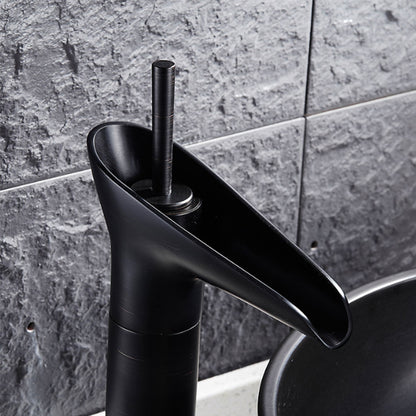 Robinet de salle de bain cascade Vintage Noir en laiton pour Vasque avec Flexible