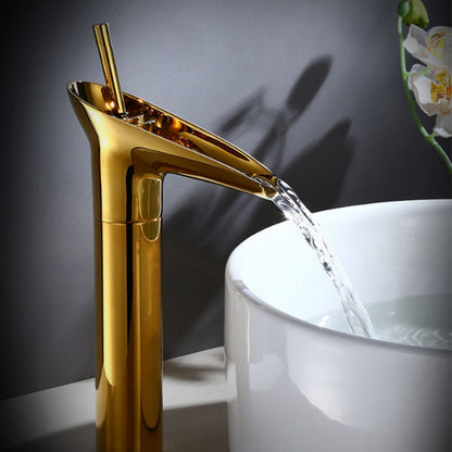 Robinet salle de bain cascade haut Royal Or dore Mitigeur de Vasque Lavabo en Laiton