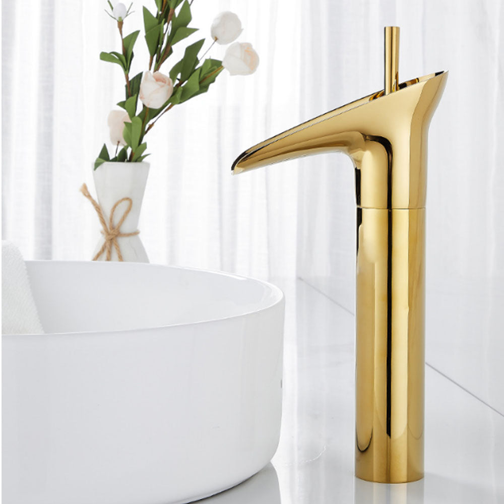 Robinet salle de bain cascade haut Royal Or dore Mitigeur de Vasque Lavabo en Laiton