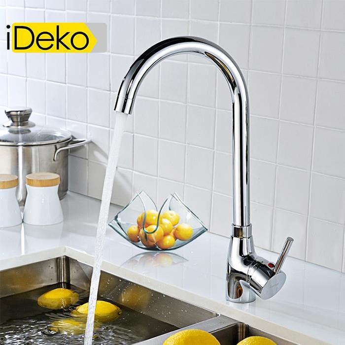 Robinet de cuisine en ceramique rotation a 360 degres evier chrome standard EU