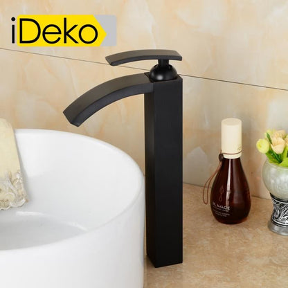 Robinet de salle de bain Mitigeur lavabo cascade Haut cascade Noir Flexible